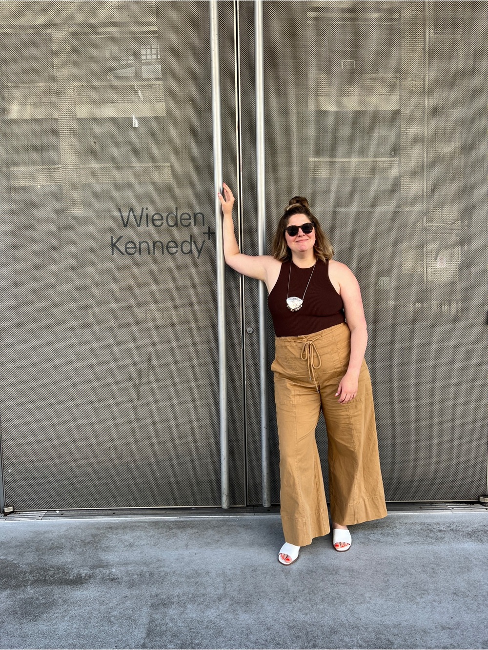 Anthropologie High-Waist Wide-Leg Pants in Tan